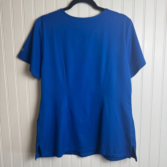 H H Works By Healing Hands Blue Short Sleeve V-Neck Scrub Top Women's Large A10 - Picture 5 of 6